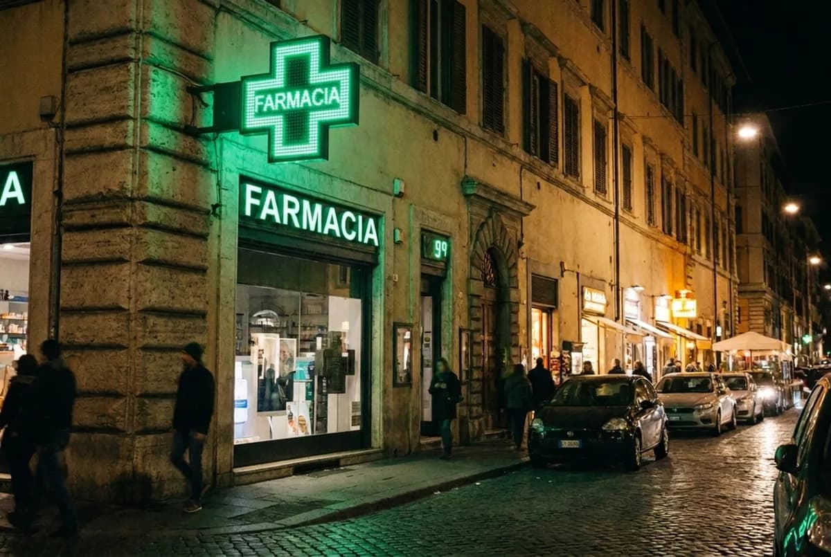 Croce a LED verde per farmacia installata su facciata